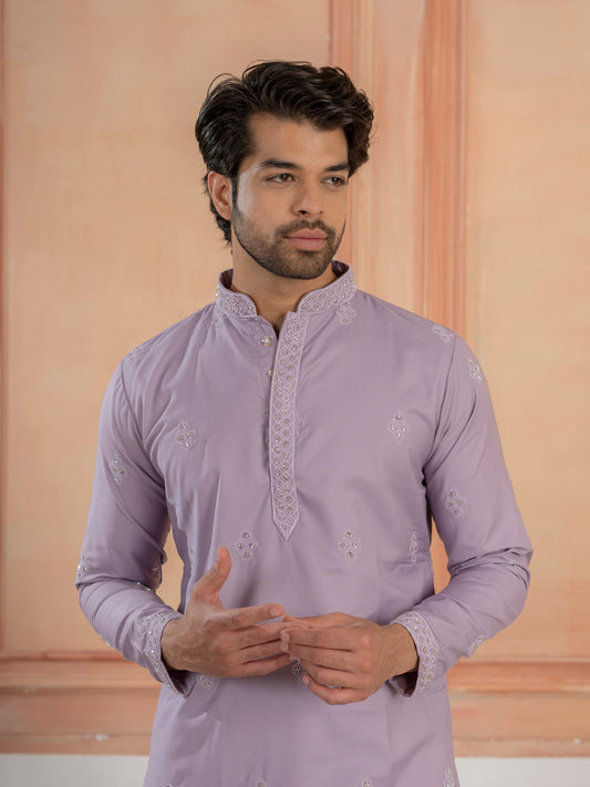 Lavender Soft Cotton Kurta Set with Traditional Butta Work