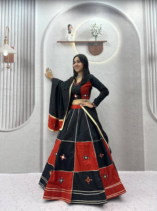 Garba Special Cotton Mirror Gota Patti Lehenga Set | Tulip Designer