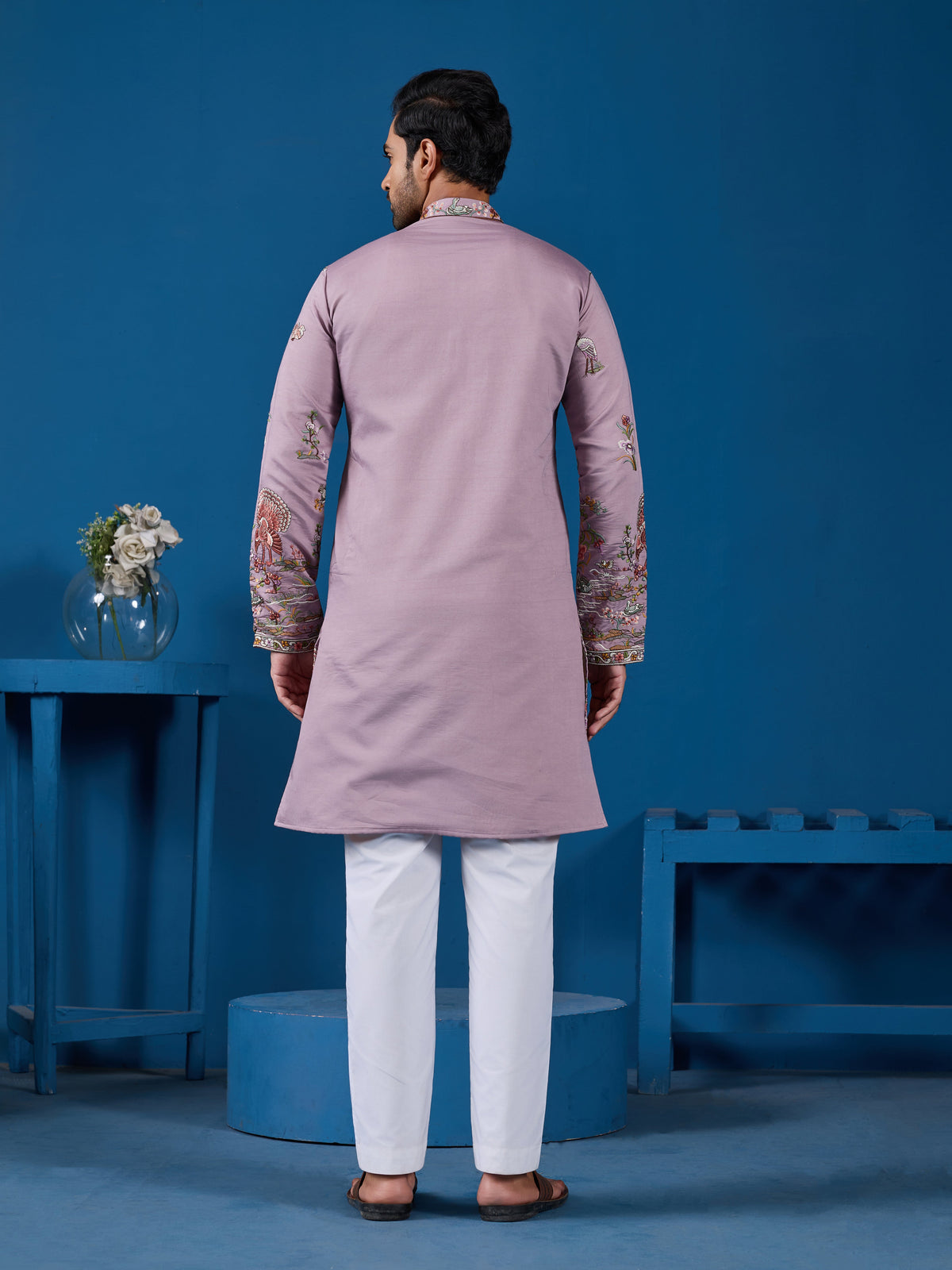 Heavy Embroidered Dusty Pink Kurta for Men
