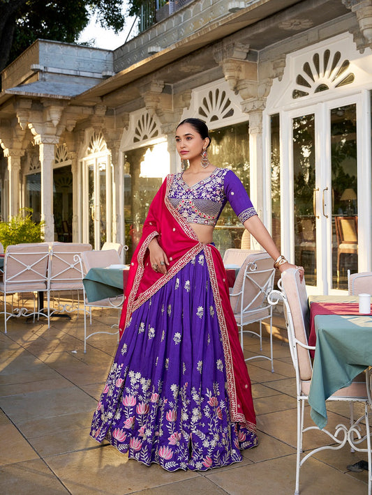 Classic Elegance in Vichitra Silk Lehenga Choli Set With Dupatta