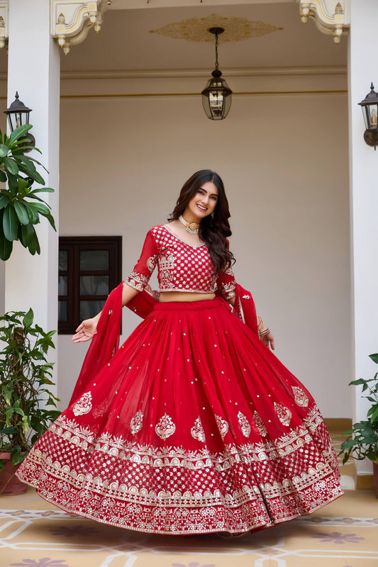 Party Wear Faux Georgette Embroidered Lehenga Choli Set with Dupatta