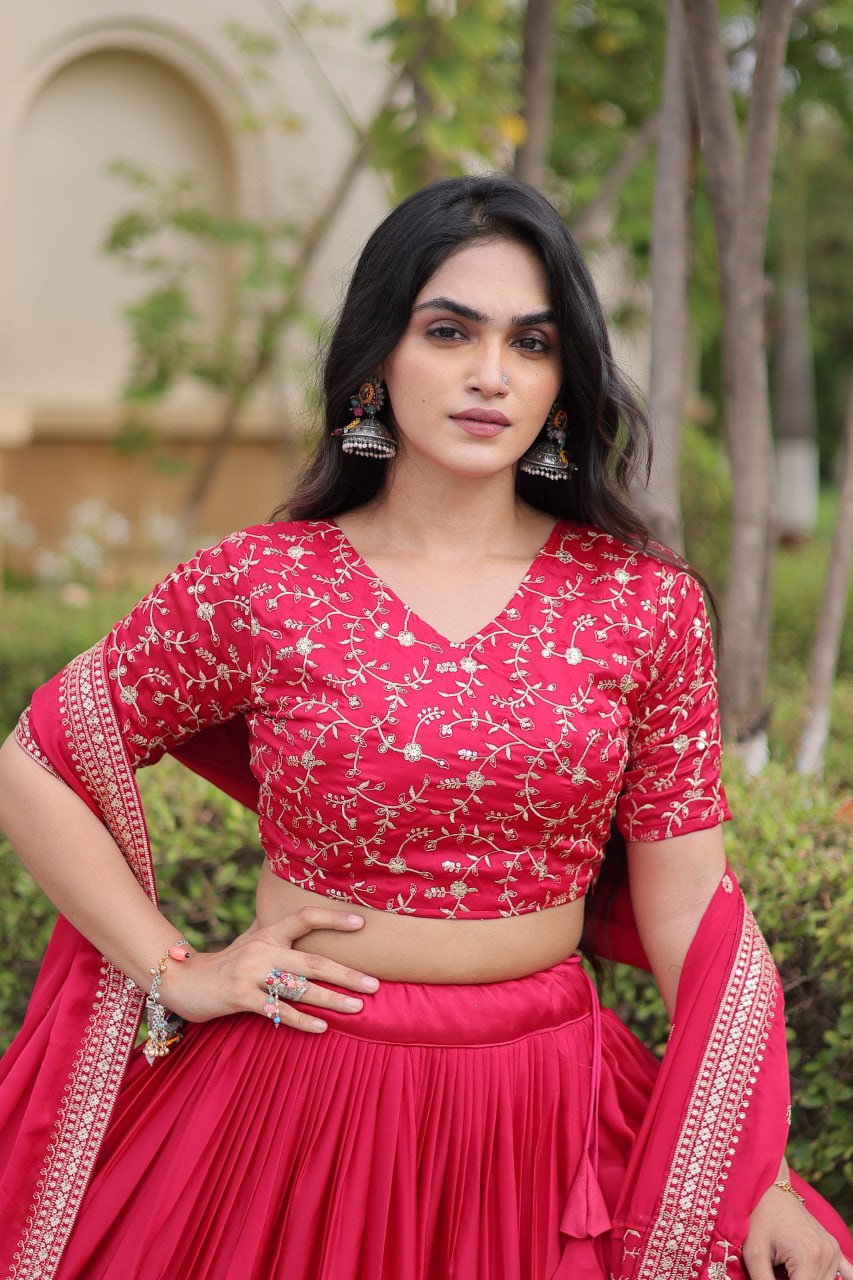 Royal Glory Satin Heavy Zari Sequins Work Lehenga Choli Set