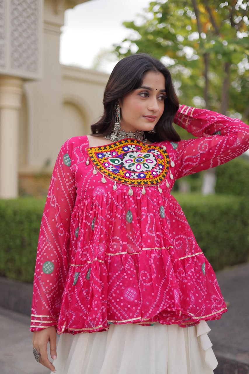 Festive Kora Cotton Bandhani Lehenga Set | Tulip Designer