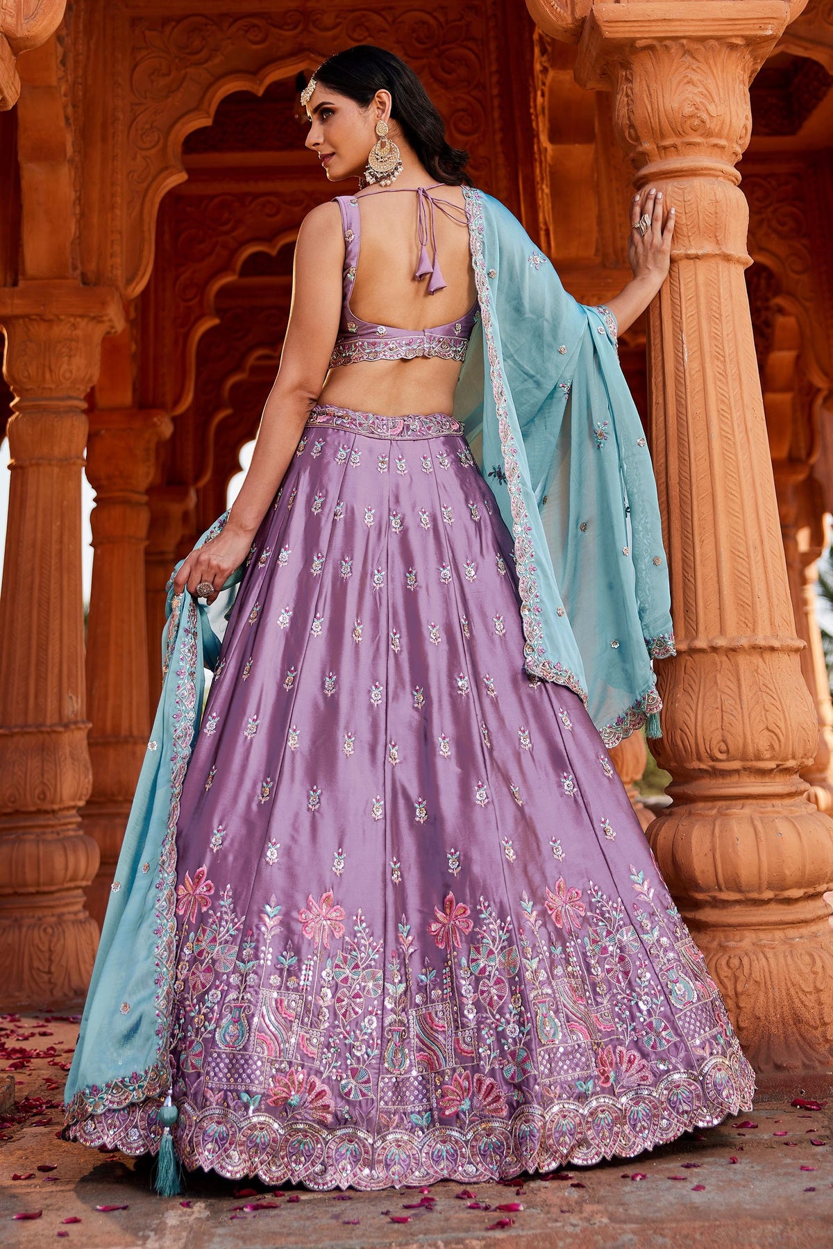 Luxury Lavender Rangoli Silk Zari Dori Sequins Festive Lehenga Choli