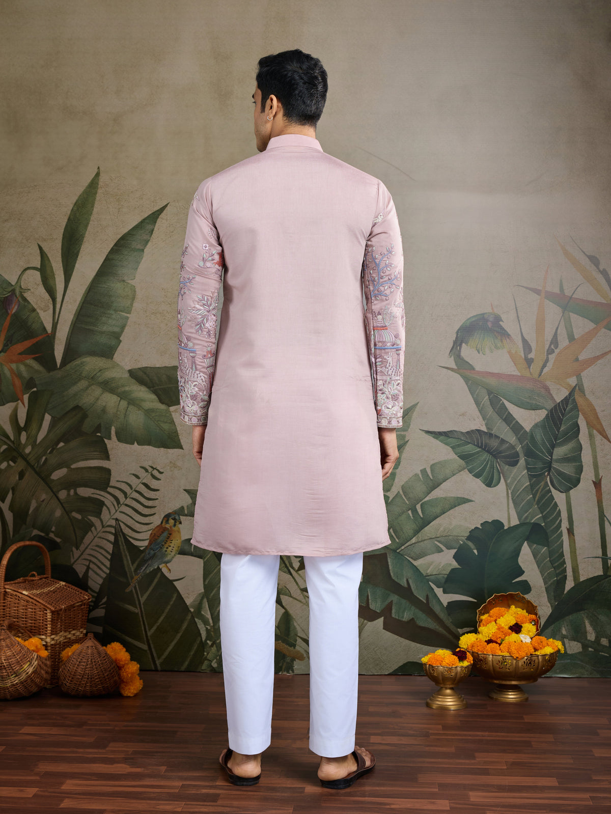 Designer Peach Viscose Silk fancy kurtas for men