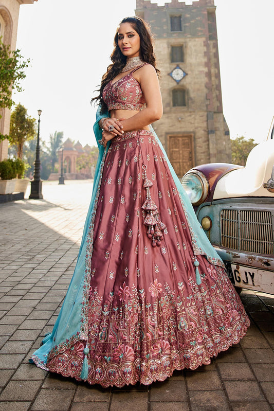 Premium Pink Rangoli Silk Zari Dori Sequins Bridal Lehenga Choli Set