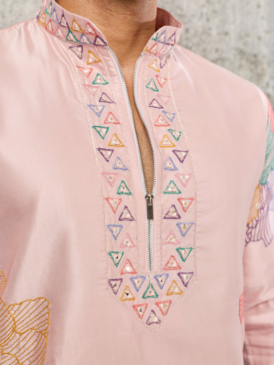 Pink Soft Silk Embroidered Kurta Set For Special Occasion