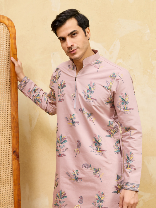 Luxury Pink Viscose Silk Kurta Ensemble for Celebrations