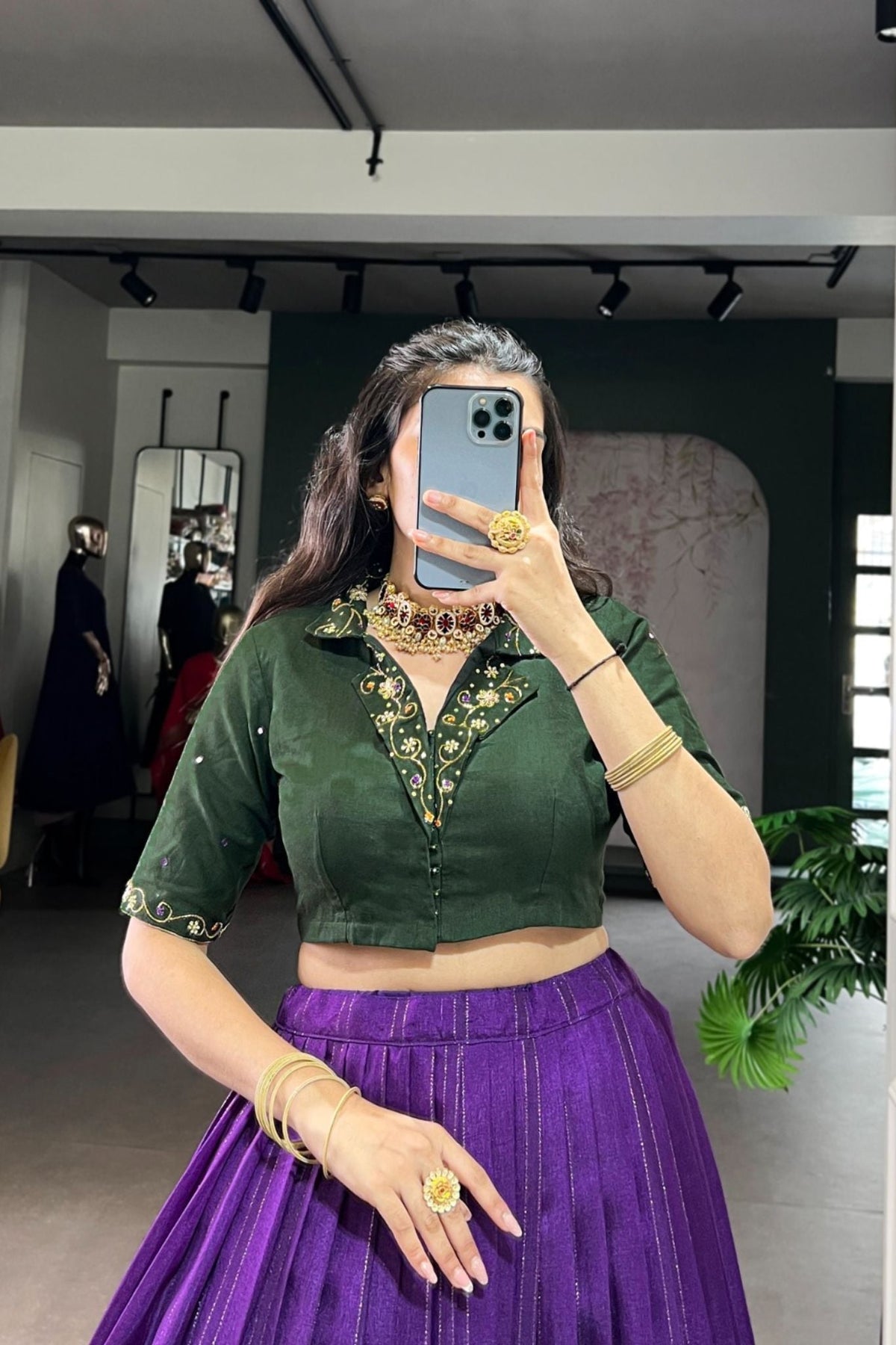 Ready-to-Wear Zari Woven Poly-Cotton Lehenga with Hand-Embroidered Cotton Blouse