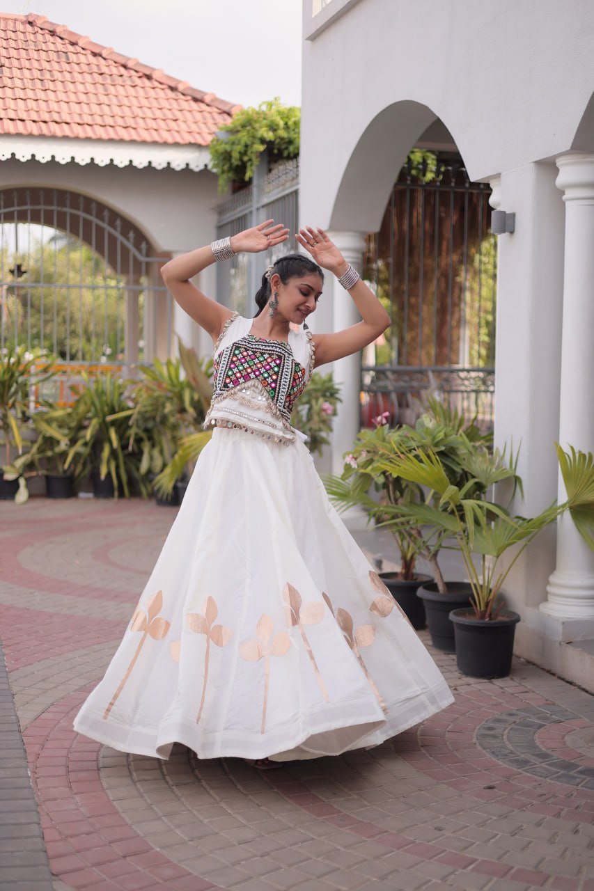 Dandiya Night Roman Silk Pan Patti Gota Lehenga Choli