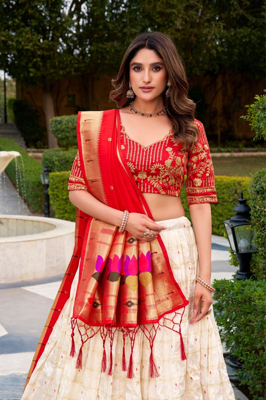 Royal Zari Weaving With Traditional Embroidery Designer Silk Paithani Lehenga Choli