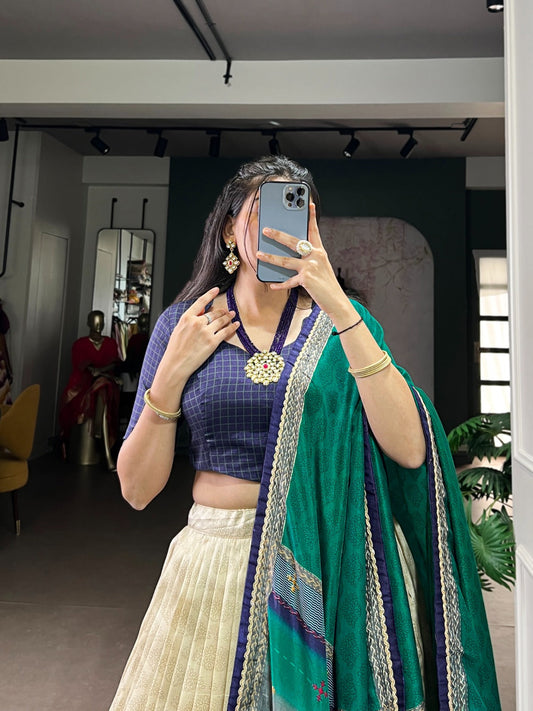 Tasar Silk Tie-Dye Lehenga Choli with Elegant Lace Accents Dupatta For Women