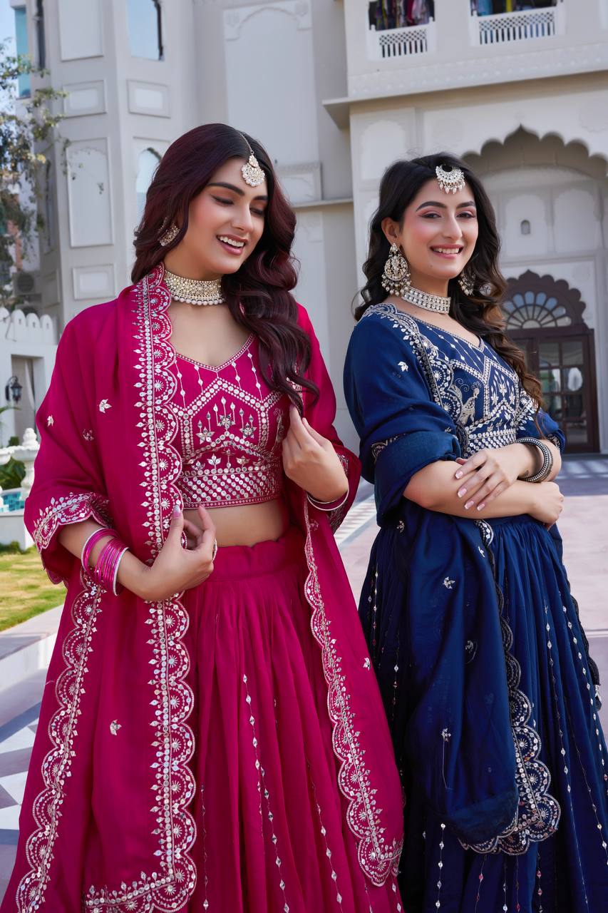 Premium Vichitra Embroidered Lehenga Choli Set