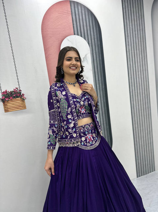 Stunning Vichitra Silk Lehenga Choli with Embroidered Jacket