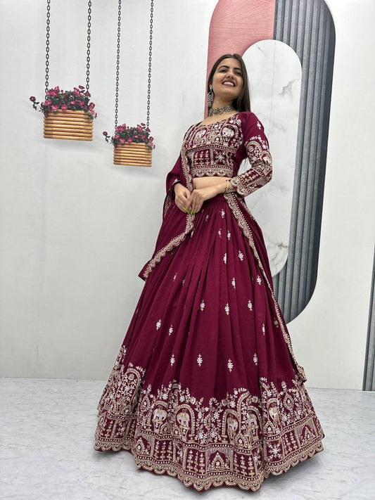 Designer Vichitra Silk Heavy Embroidered Lehenga Choli for Women