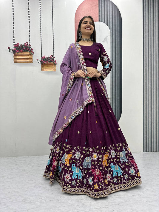 Elegant Pure Vichitra Silk Lehenga And Choli with Silk Dupatta
