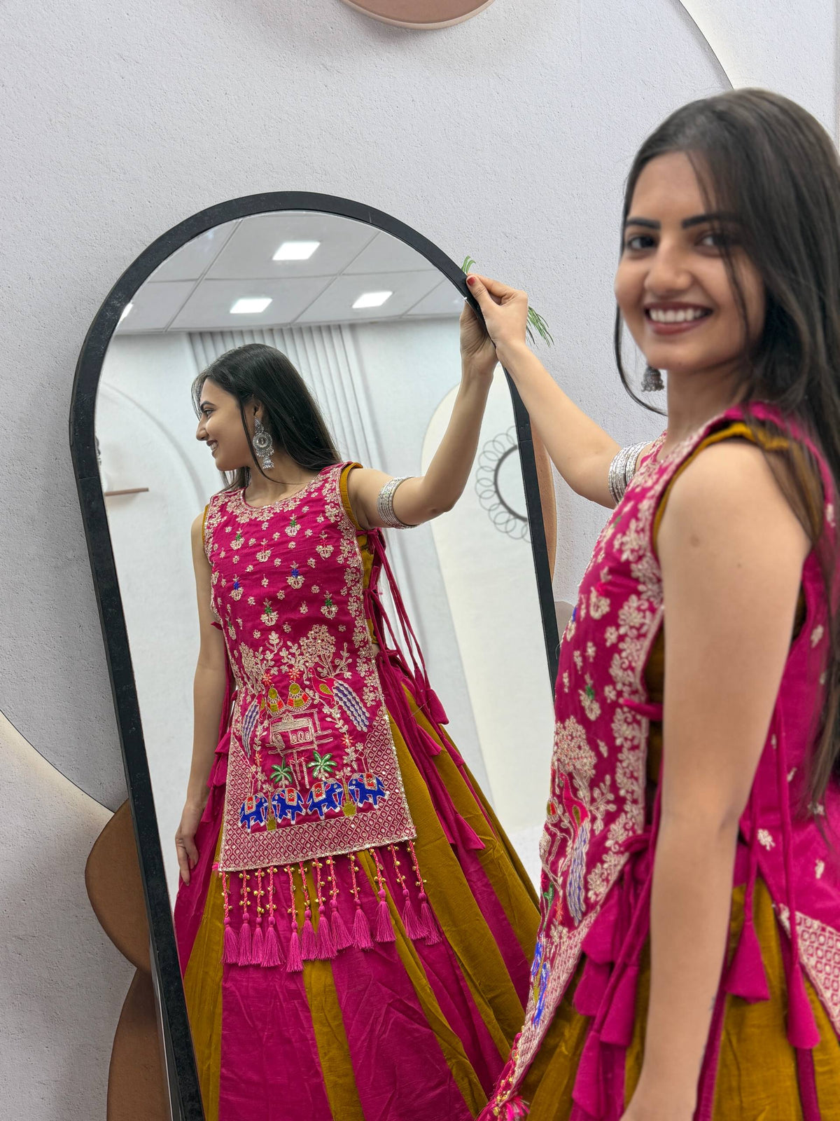 Designer Vichitra Silk Shrug With Lehenga Set | Tulip Designer