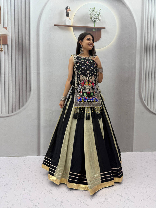 Designer Vichitra Silk Shrug With Lehenga Set | Tulip Designer