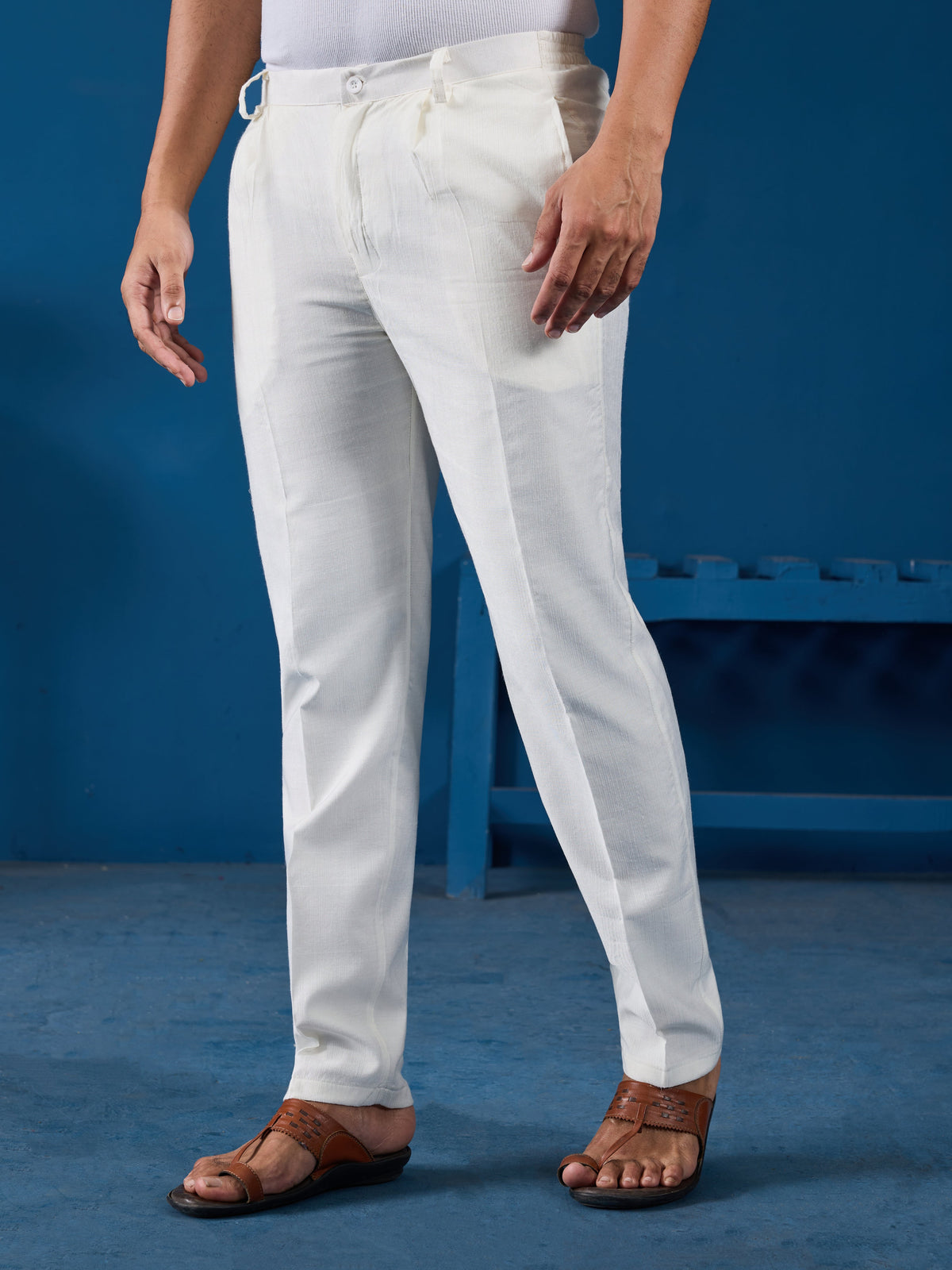 White Real Mirror Work Kurta Pant Set for Mens Wear