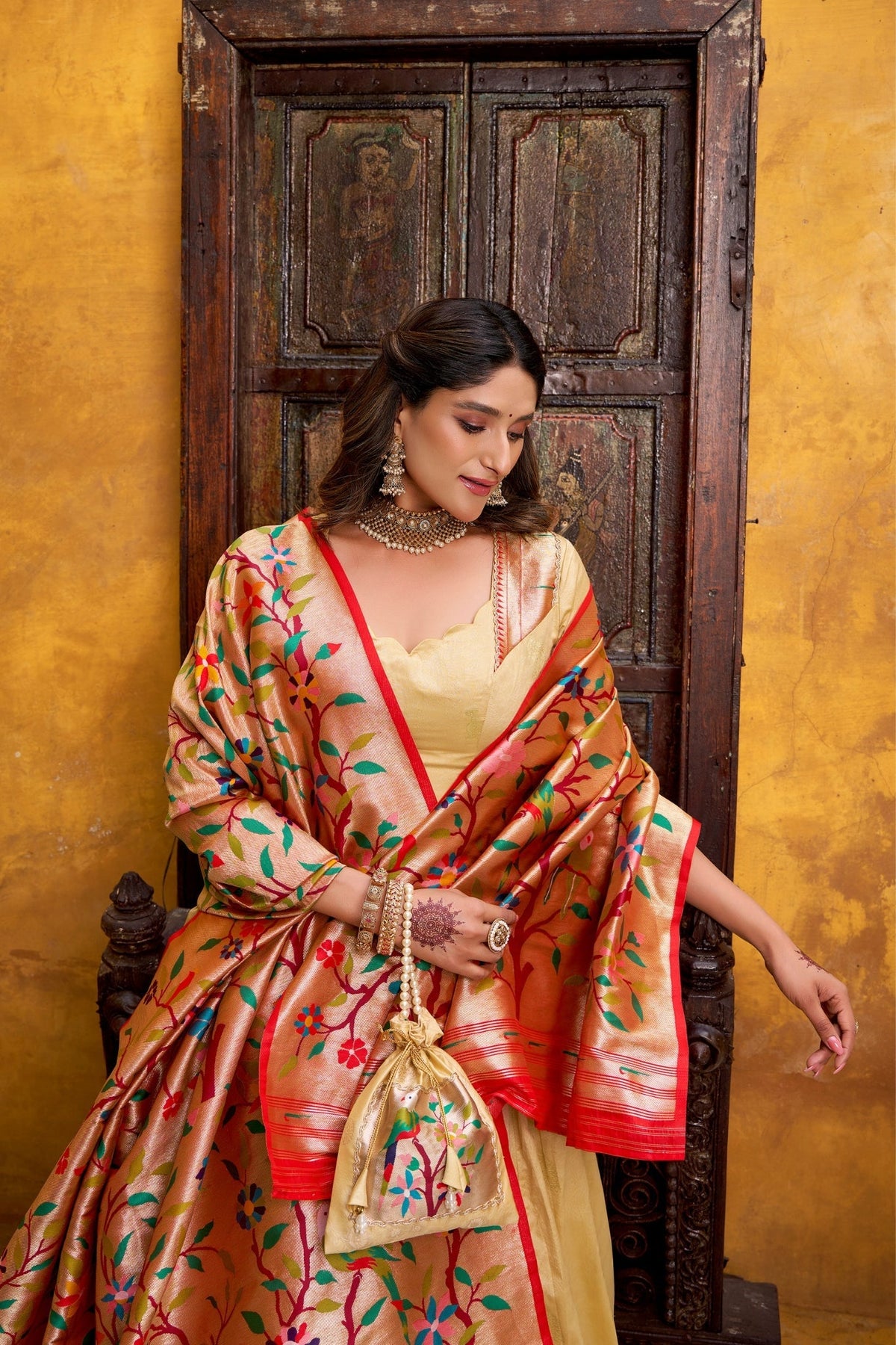 Designer Silk Paithani Lehenga Choli Set With Zari Weaving