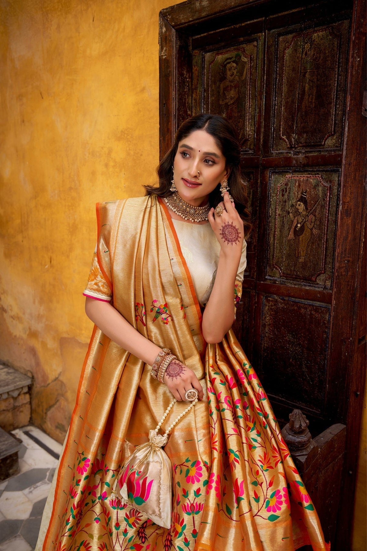 Designer Silk Paithani Lehenga Choli Set With Zari Weaving