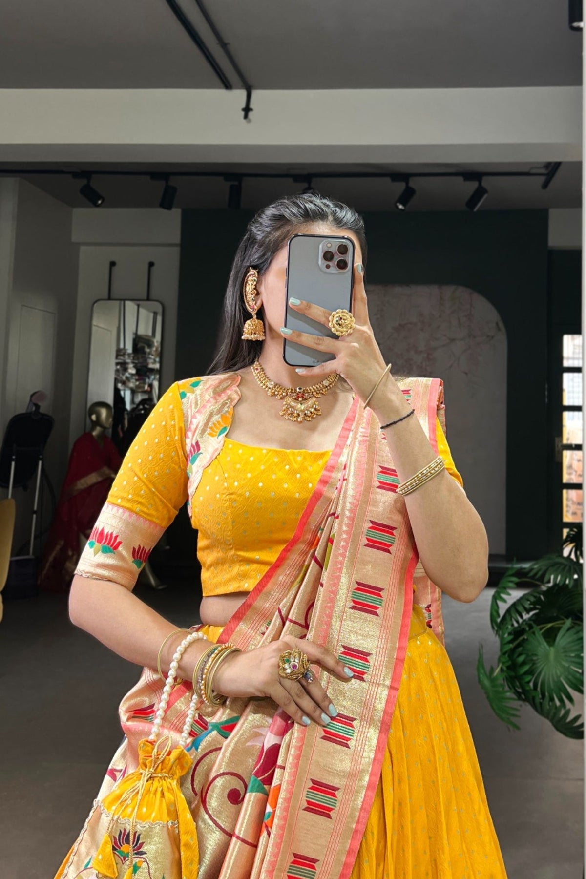 Designer Silk Paithani Lehenga Choli Set With Zari Weaving