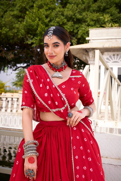 Traditional Bandhej Print Pure Chanderi Beautiful lehenga Choli