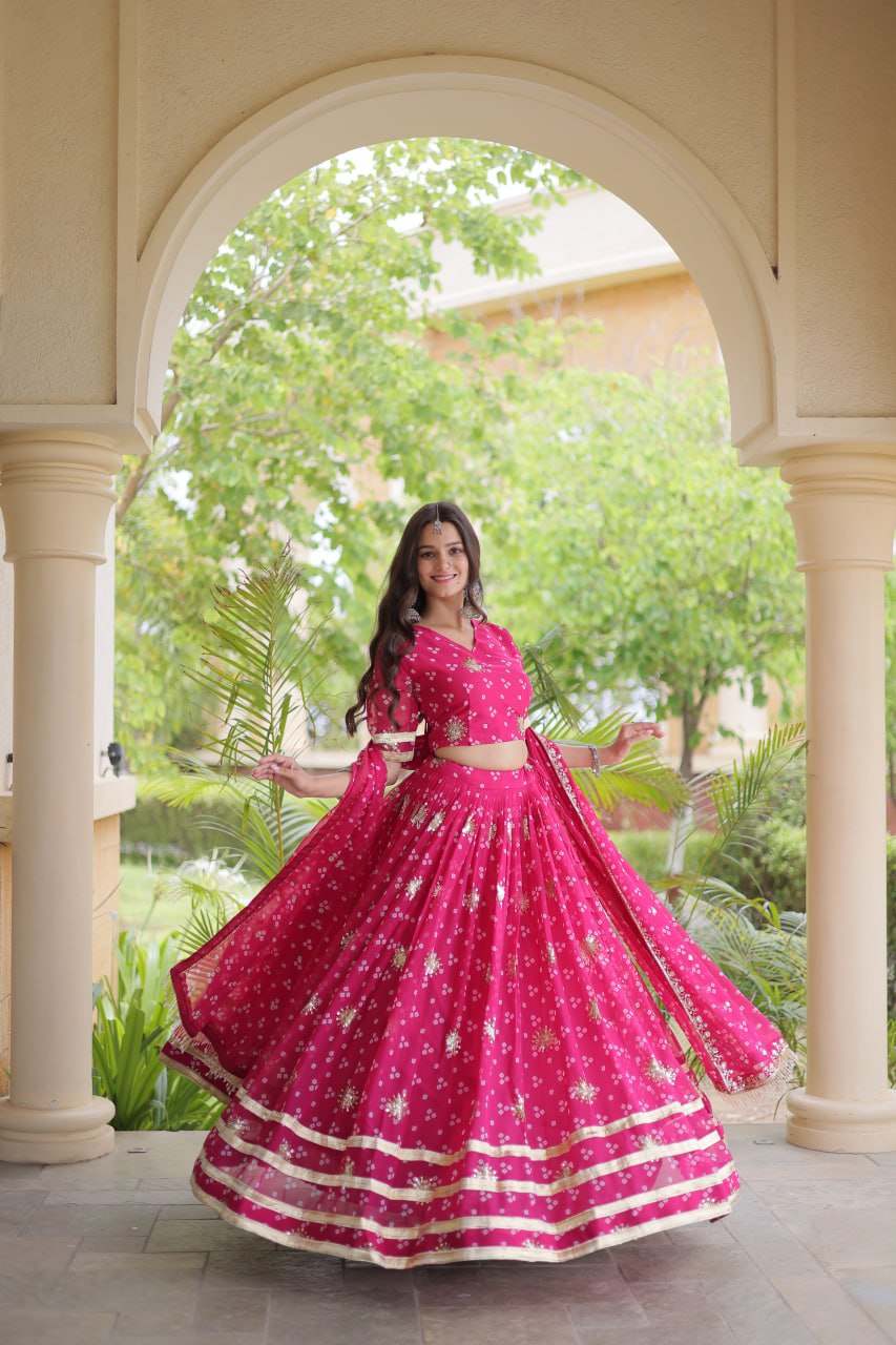 Royal Faux Georgette Bandhej Print Gota Patti Navratri Lehenga Choli