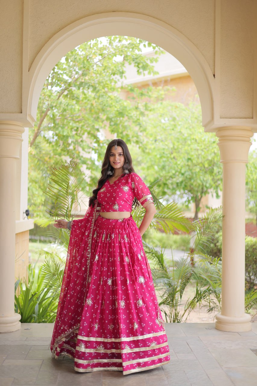 Royal Faux Georgette Bandhej Print Gota Patti Navratri Lehenga Choli