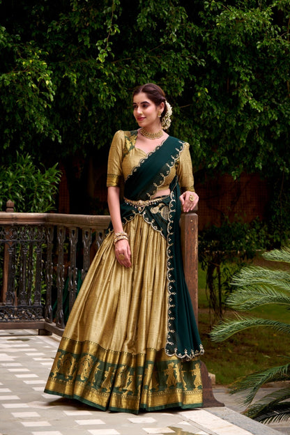 Poly Cotton Zari Weaving Work Beautiful Lehenga Choli