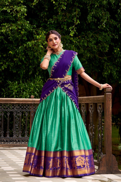 Poly Cotton Zari Weaving Work Beautiful Lehenga Choli