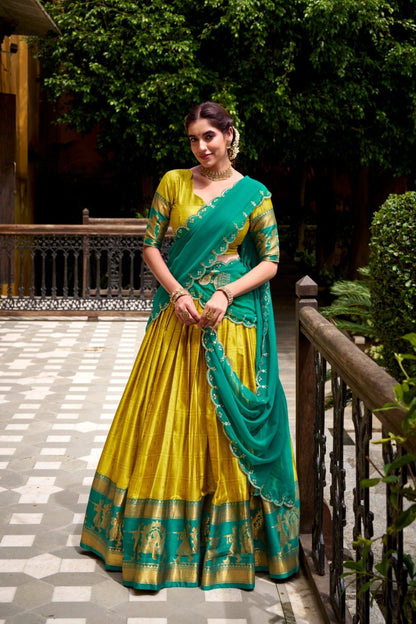 Poly Cotton Zari Weaving Work Beautiful Lehenga Choli