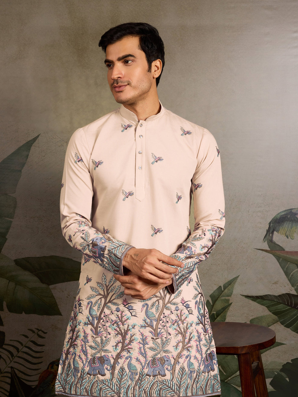 Beige Embroidered Work Beautiful Kurta for Men