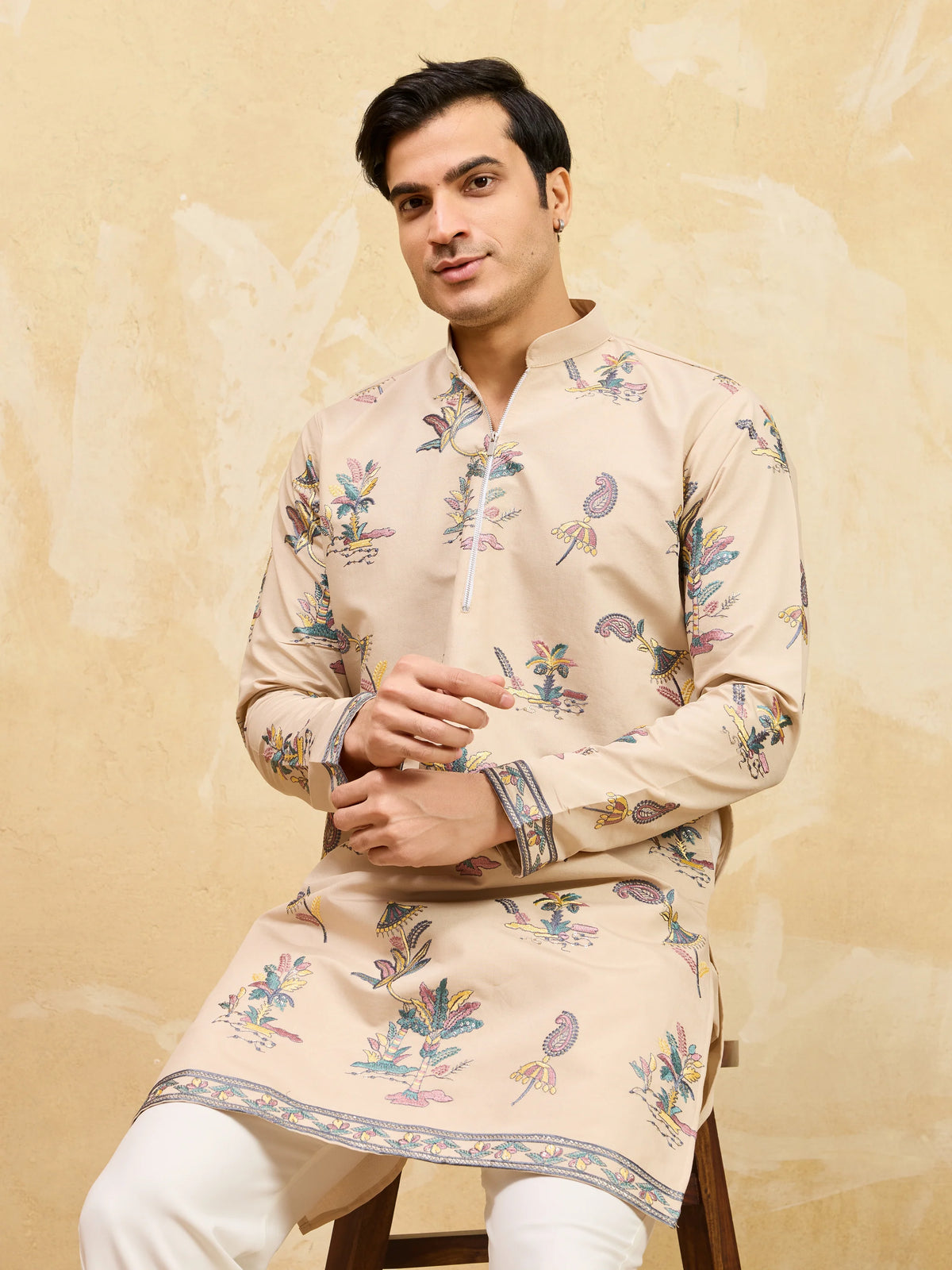 Graceful Beige Viscose Silk Kurta Set for Special Occasions