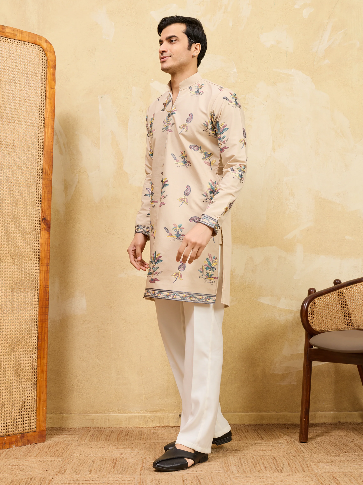 Graceful Beige Viscose Silk Kurta Set for Special Occasions