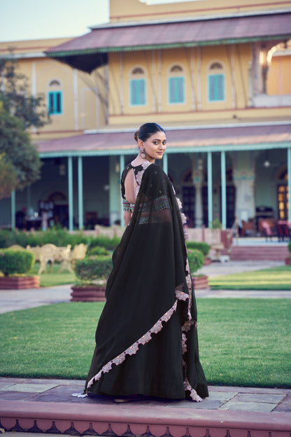 Luxury Black Aurum Georgette Heavy Flair Lehenga Collection for Women