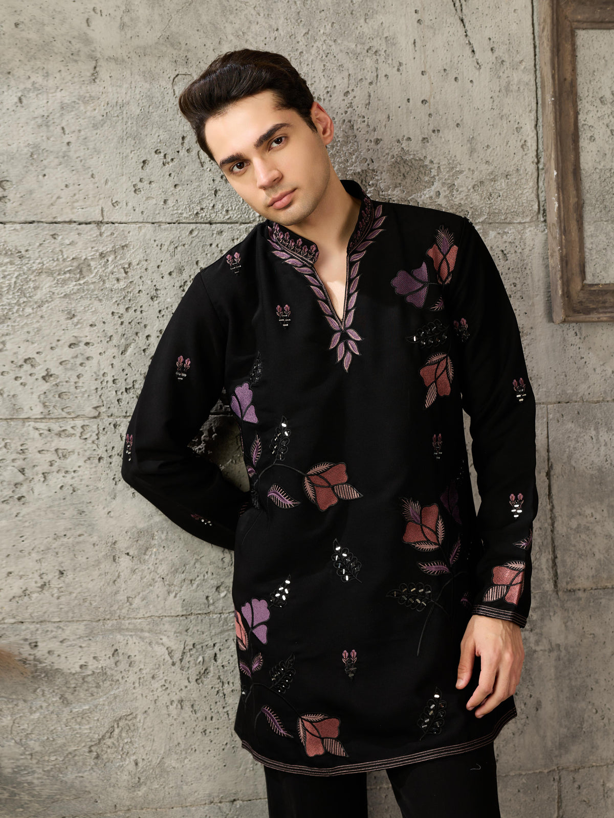 Black Embroidered Kurta Set For Men | Tulip Designer