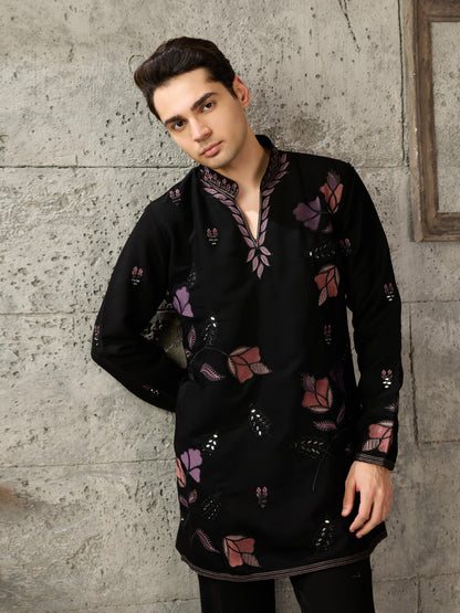 Black Embroidered Kurta Set For Men | Tulip Designer