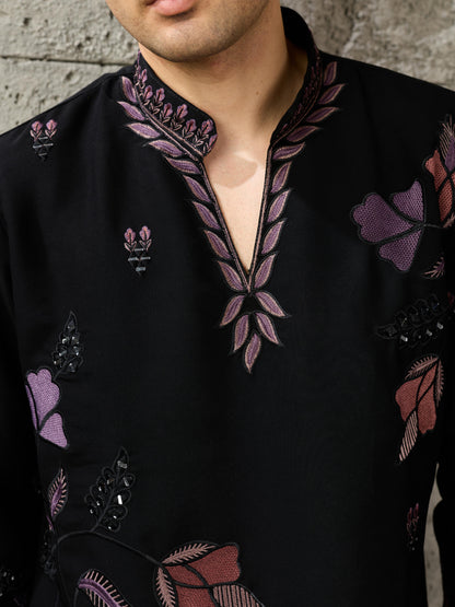 Black Embroidered Kurta Set For Men | Tulip Designer