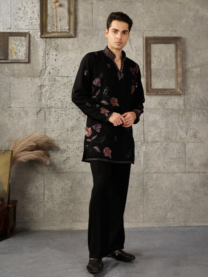 Black Embroidered Kurta Set For Men | Tulip Designer
