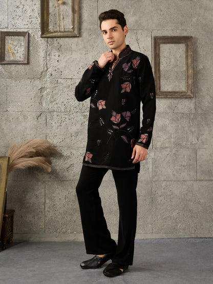 Black Embroidered Kurta Set For Men | Tulip Designer