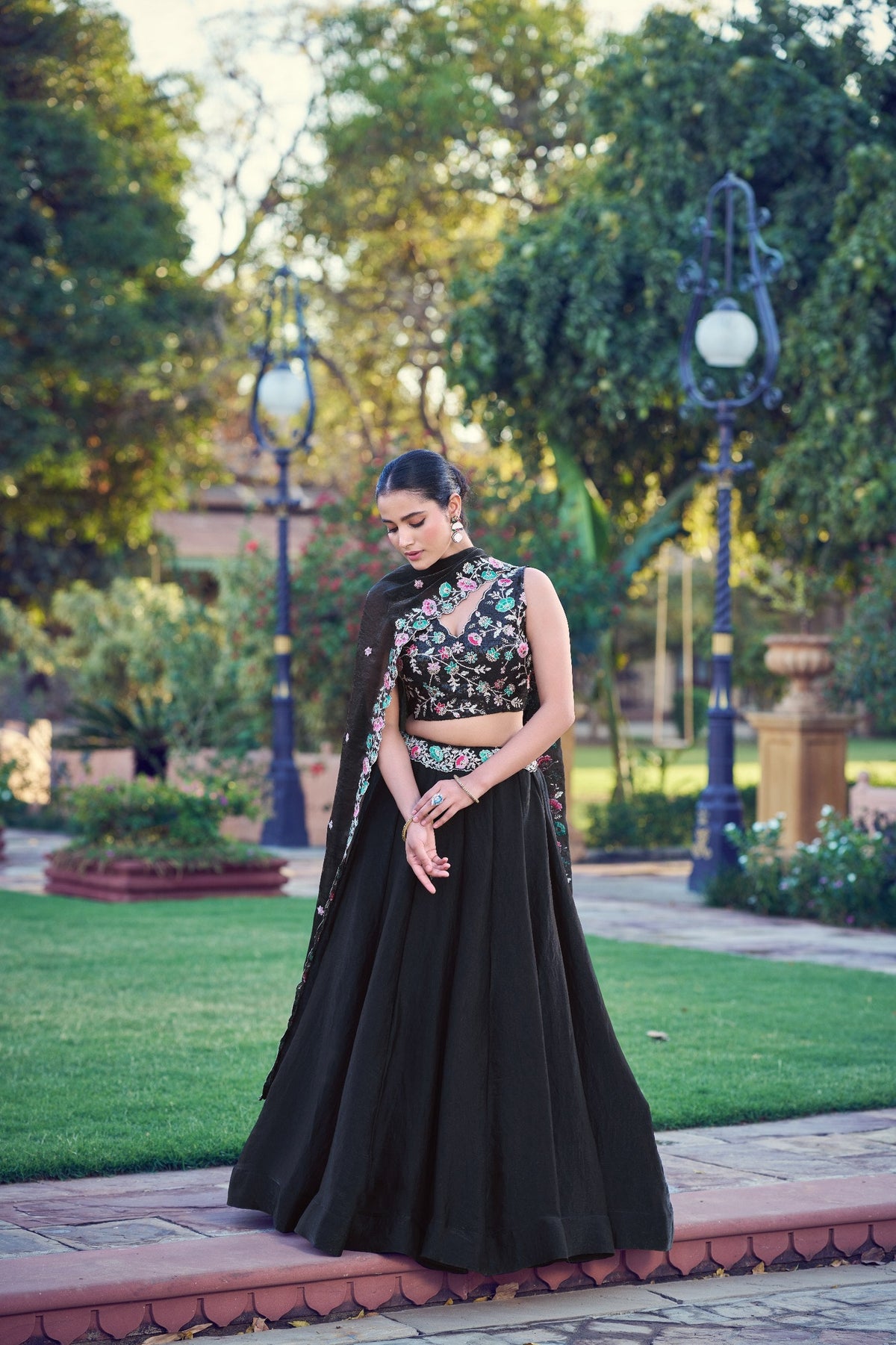 Premium Black Frendy Silk Embroidered Lehenga Choli with Dupatta Set for Women
