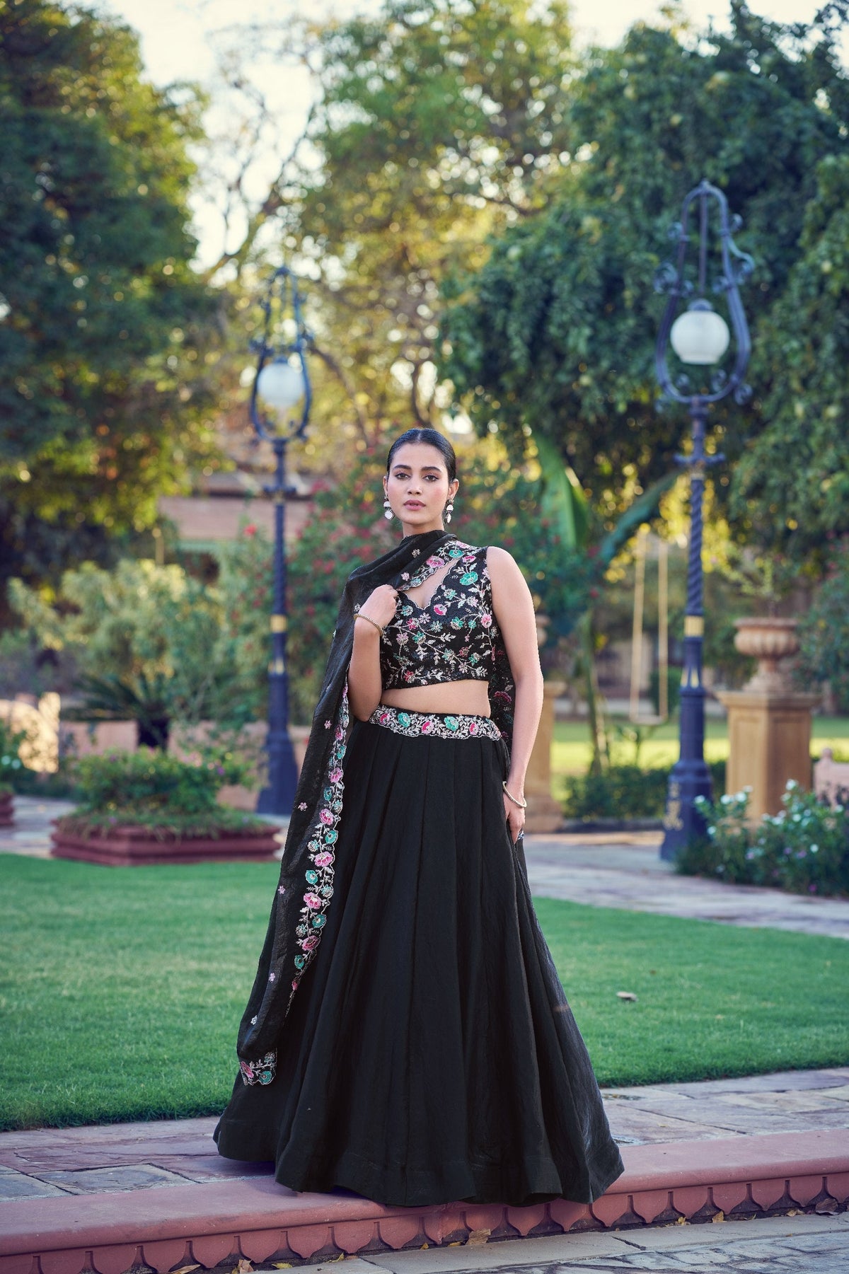 Premium Black Frendy Silk Embroidered Lehenga Choli with Dupatta Set for Women