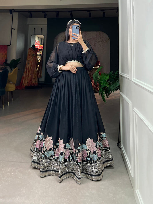 Graceful Black Georgette Thread Work Lehenga Collection