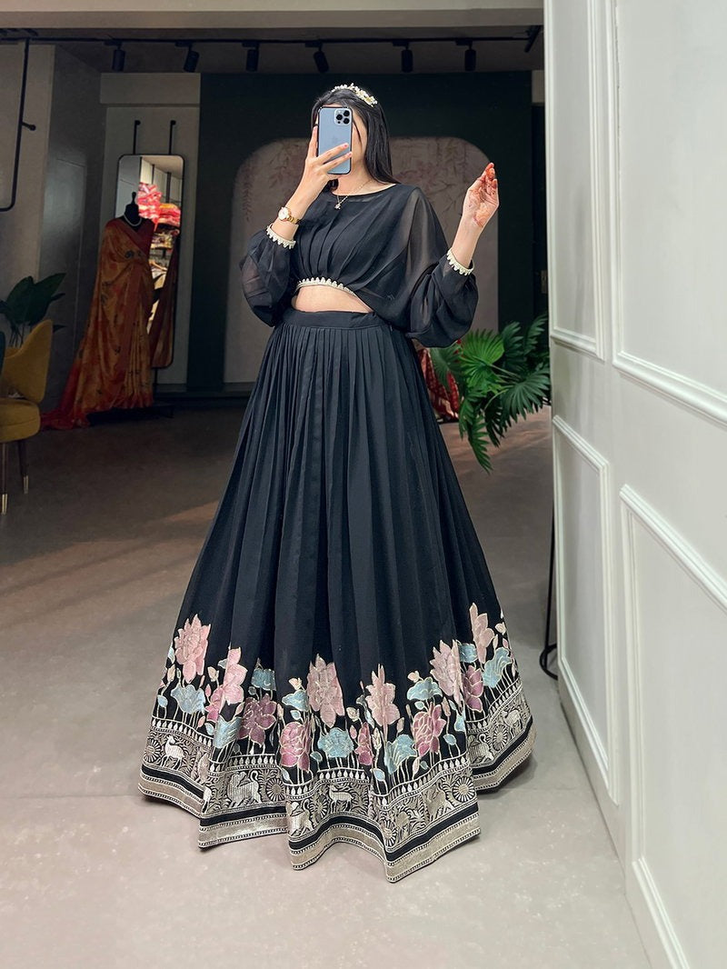 Graceful Black Georgette Thread Work Lehenga Collection