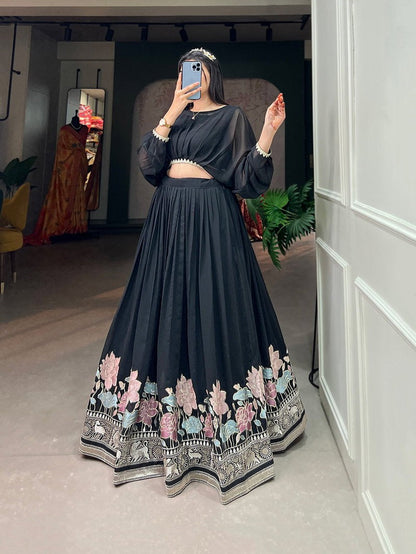 Graceful Black Georgette Thread Work Lehenga Collection
