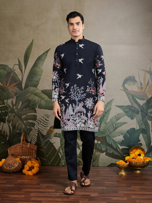 Beautiful Black Viscose Silk Kurta mens wear
