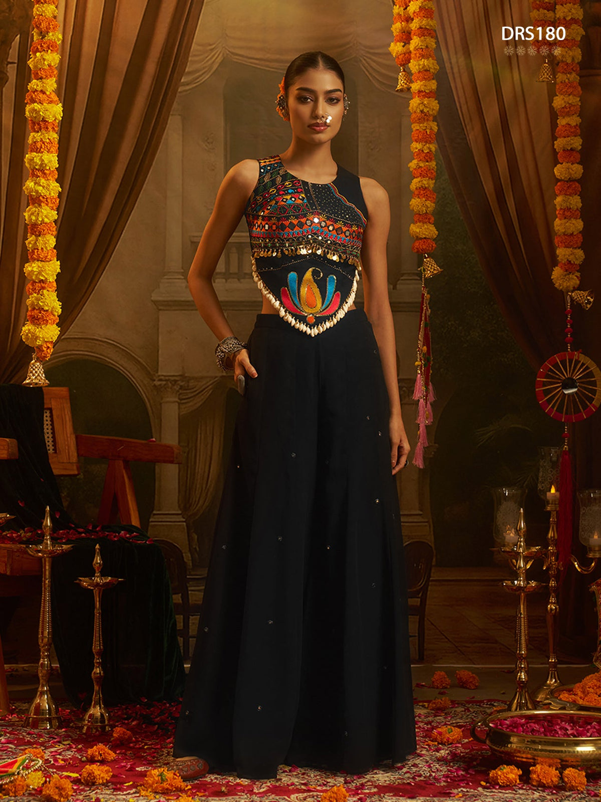 Black Thread Work Top Plazzo Set | Tulip Designer