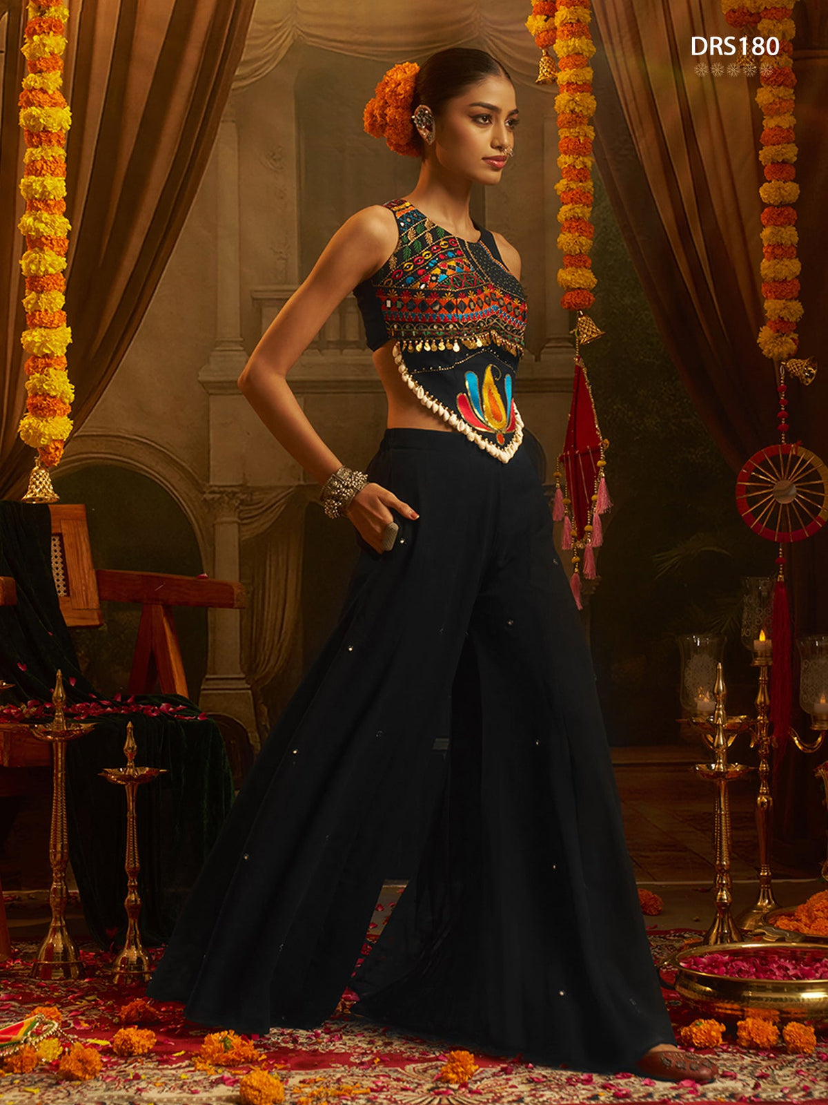 Black Thread Work Top Plazzo Set | Tulip Designer