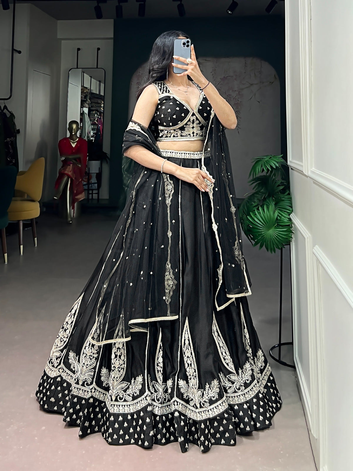 Wedding Special Black Naysha Silk Sequins Work Lehenga Set